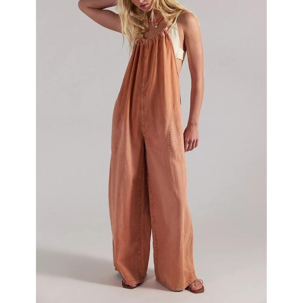 Free People We The Free Freebird Cord Jumpsuit Dress Wide Leg Cotton L 288812